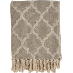 Blankets & Throws-Kirkland's Home Geometric Fringe Throw Blanket Tan