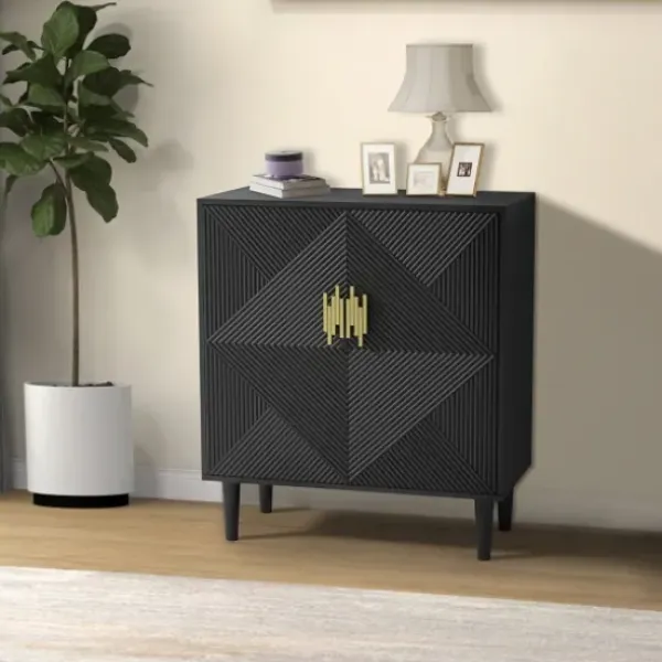 Cabinets & Sideboards-Kirkland's Home Geometric Gold Handle Cabinet Black