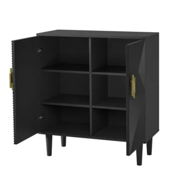 Cabinets & Sideboards-Kirkland's Home Geometric Gold Handle Cabinet Black