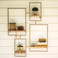 Shelves-Kirkland's Home Geometric Honey Mango Wood Wall Shelves