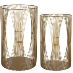 Candle Holders-Kirkland's Home Geometric Metal Hurricanes, Set Of 2 Gold