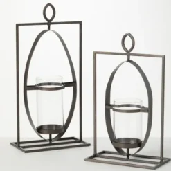 Candle Holders-Kirkland's Home Geometric Oval Frame Pillar Candle Holder Gray