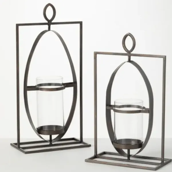 Candle Holders-Kirkland's Home Geometric Oval Frame Pillar Candle Holder Gray