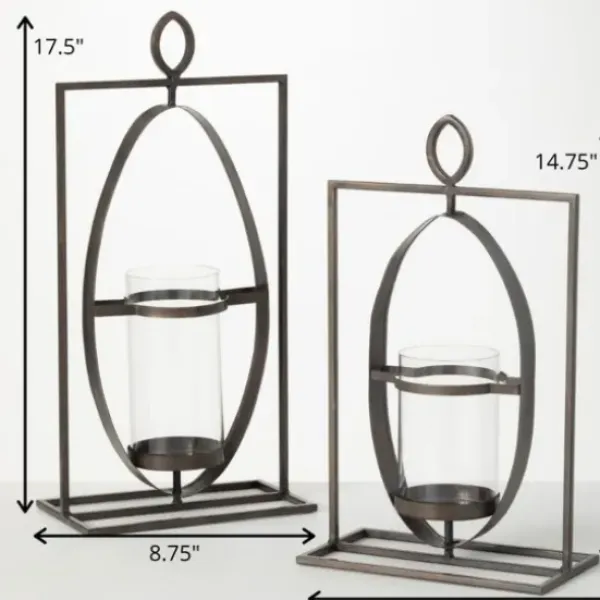 Candle Holders-Kirkland's Home Geometric Oval Frame Pillar Candle Holder Gray