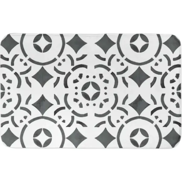 Bathroom Rugs-Kirkland's Home Geometric Tile Bath Mat Gray/White
