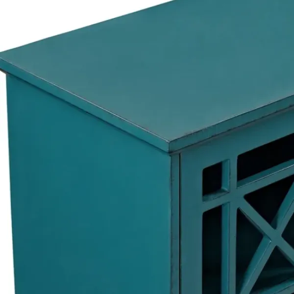 Cabinets & Sideboards-Kirkland's Home Georgia Fretwork 2-Door Accent Cabinet Blue