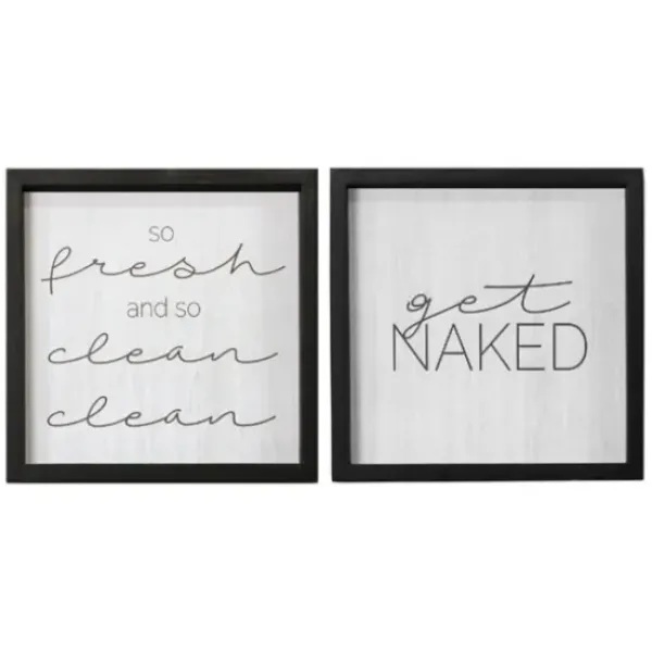 Wall Quotes & Signs-Kirkland's Home Get Naked Bathroom Plaques, Set Of 2 Black/White