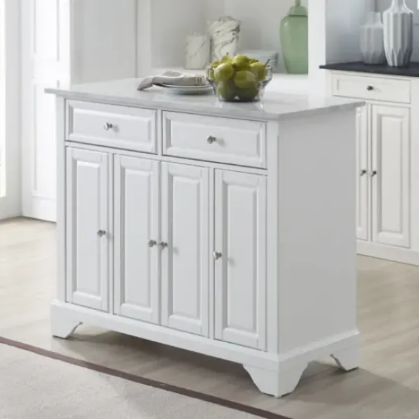 Kitchen Islands & Bar Carts-Kirkland's Home Gia All Marble Kitchen Island White