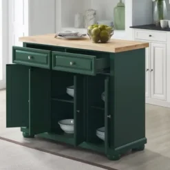 Kitchen Islands & Bar Carts-Kirkland's Home Gia Forest Green Wood Kitchen Island Green/Tan