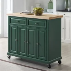 Kitchen Islands & Bar Carts-Kirkland's Home Gia Forest Green Wood Kitchen Island Green/Tan