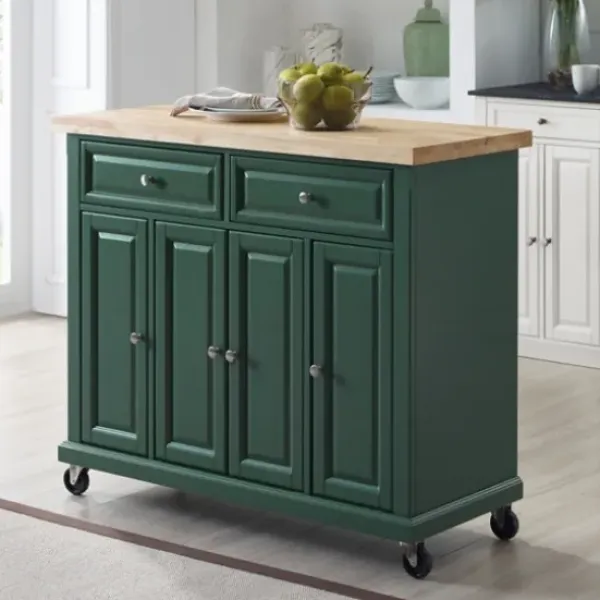Kitchen Islands & Bar Carts-Kirkland's Home Gia Forest Green Wood Kitchen Island Green/Tan