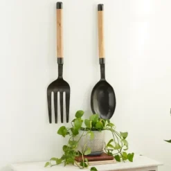 Wall Plaques-Kirkland's Home Giant 2-Pc. Spoon And Fork Wall Sculptures Tan/Black