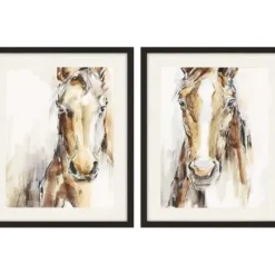 Framed Art-Kirkland's Home Gift Horse Giclee Espresso Framed Prints, Set Of 2 Tan/Brown