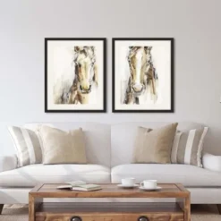 Framed Art-Kirkland's Home Gift Horse Giclee Espresso Framed Prints, Set Of 2 Tan/Brown