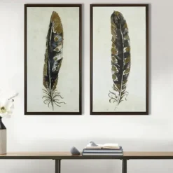Framed Art-Kirkland's Home Gilded Feathers Canvas Art Prints, Set Of 2 Black/Gold