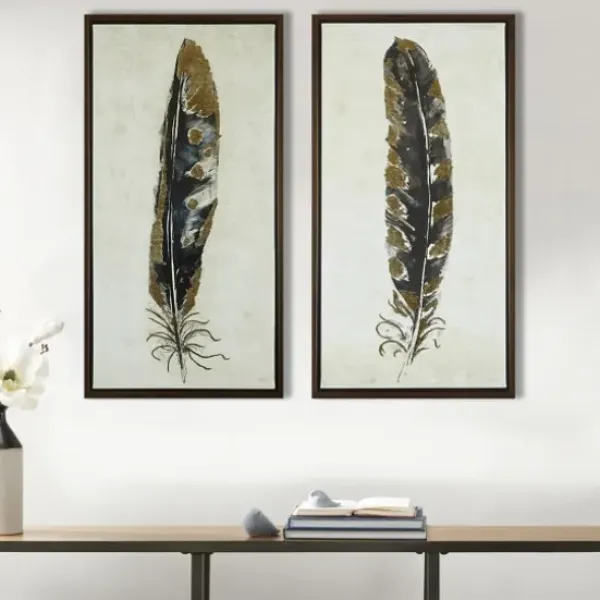 Framed Art-Kirkland's Home Gilded Feathers Canvas Art Prints, Set Of 2 Black/Gold