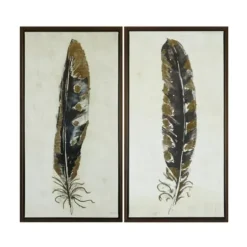 Framed Art-Kirkland's Home Gilded Feathers Canvas Art Prints, Set Of 2 Black/Gold