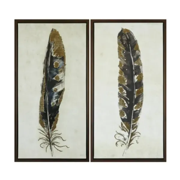Framed Art-Kirkland's Home Gilded Feathers Canvas Art Prints, Set Of 2 Black/Gold
