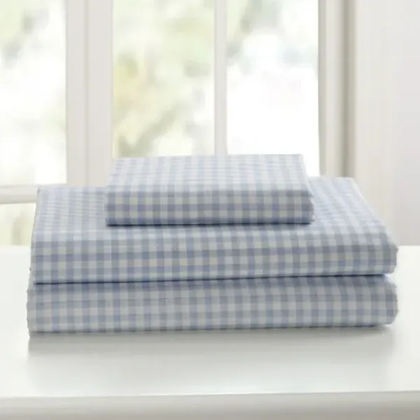 Bed Sheets-Kirkland's Home Gingham Full 3-Pc. Sheet Set Blue