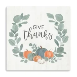 Wall Quotes & Signs-Kirkland's Home Give Thanks Eucalyptus Pumpkin Giclee Canvas Print Ivory/Green/Multi