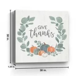 Wall Quotes & Signs-Kirkland's Home Give Thanks Eucalyptus Pumpkin Giclee Canvas Print Ivory/Green/Multi