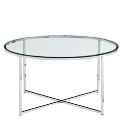 Coffee Tables-Kirkland's Home Glass & Chrome X-Base Coffee Table Clear