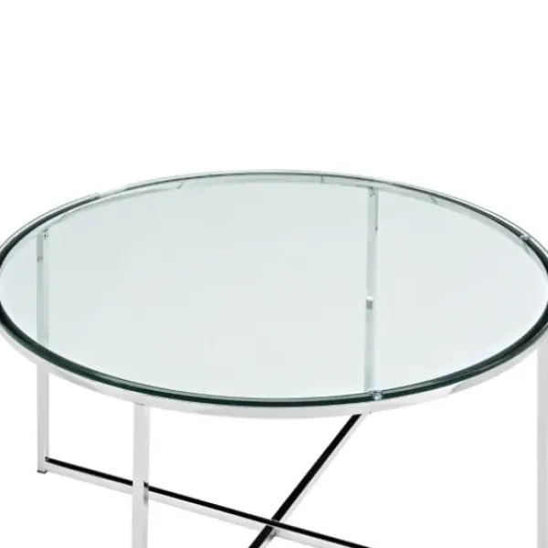 Coffee Tables-Kirkland's Home Glass & Chrome X-Base Coffee Table Clear