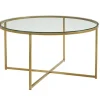 Coffee Tables-Kirkland's Home Glass & Gold X-Base Coffee Table Clear