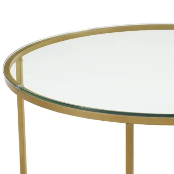 Coffee Tables-Kirkland's Home Glass & Gold X-Base Coffee Table Clear