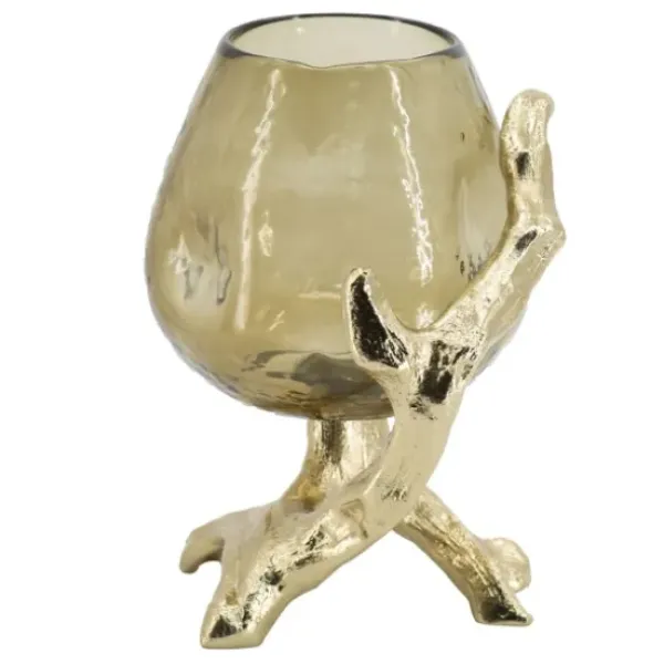 Candle Holders-Kirkland's Home Glass And Metal Driftwood Candle Holder Gold