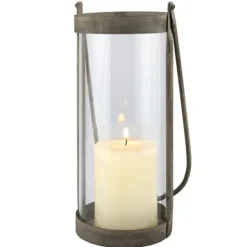 Lanterns-Kirkland's Home Glass And Rustic Metal Lantern Gray