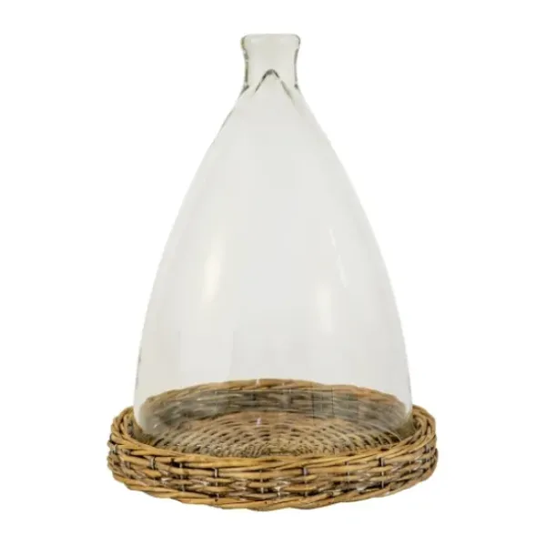 Decorative Accents-Kirkland's Home Glass And Wicker Base Cloche Tan/Clear