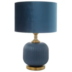 Table Lamps-Kirkland's Home Glass Base Round Velvet Shade Table Lamp Blue
