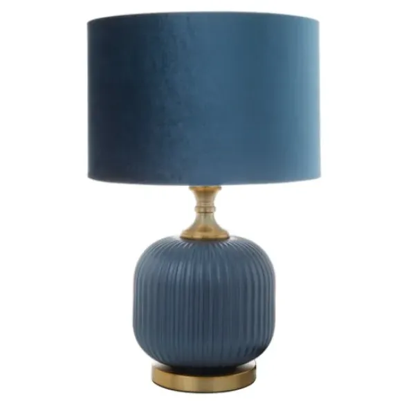 Table Lamps-Kirkland's Home Glass Base Round Velvet Shade Table Lamp Blue