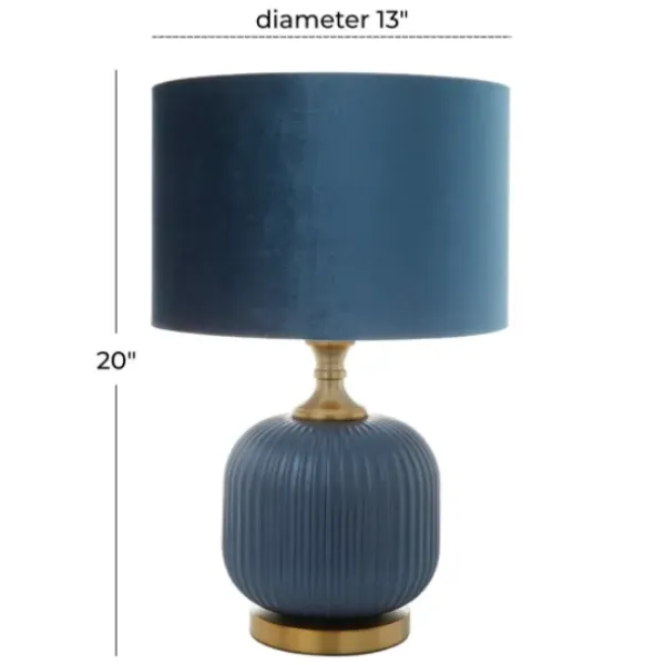 Table Lamps-Kirkland's Home Glass Base Round Velvet Shade Table Lamp Blue