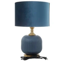 Table Lamps-Kirkland's Home Glass Base Round Velvet Shade Table Lamp Blue