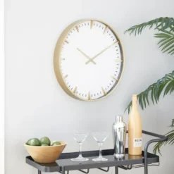 Clocks-Kirkland's Home Glass Frame Gold Accent Wall Clock White
