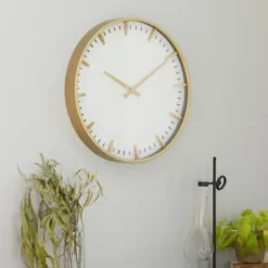 Clocks-Kirkland's Home Glass Frame Gold Accent Wall Clock White