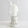 Candle Holders-Kirkland's Home Glass Hurricane With Petal Cement Base, 11 In. White