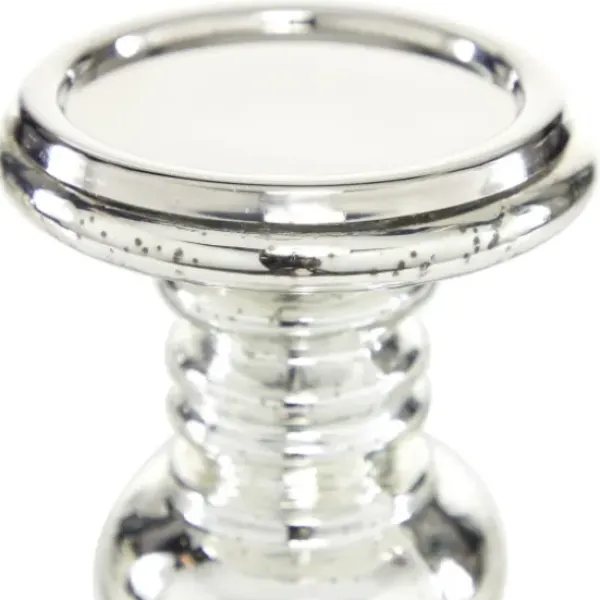 Candle Holders-Kirkland's Home Glass Ornate 2-Pc. Pillar Candle Holder Set Silver