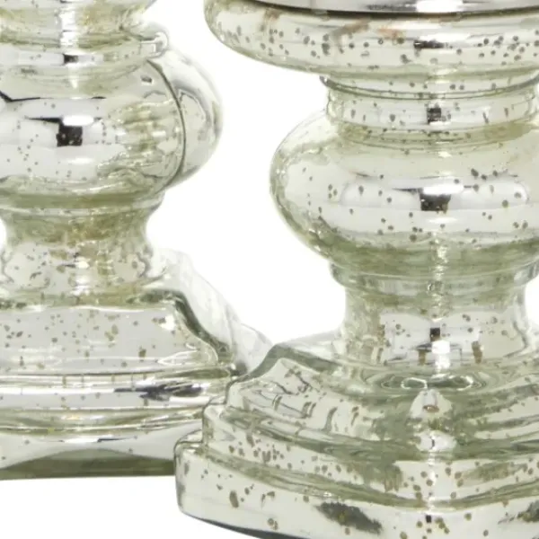 Candle Holders-Kirkland's Home Glass Ornate 2-Pc. Pillar Candle Holder Set Silver