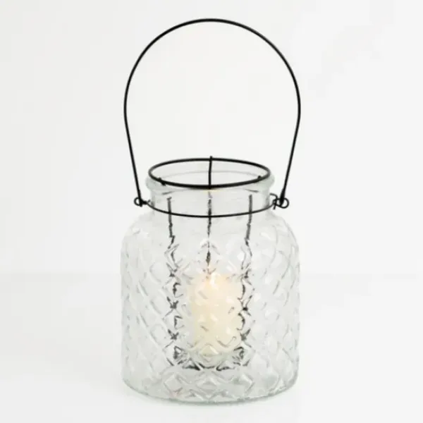Lanterns-Kirkland's Home Glass Pressed And Metal Insert Lantern Clear/Black