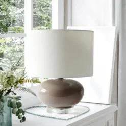 Table Lamps-Kirkland's Home Glass Short Oval Table Lamp Brown