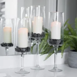 Candle Holders-Kirkland's Home Glass Stem Hurricanes, Set Of 3 Clear