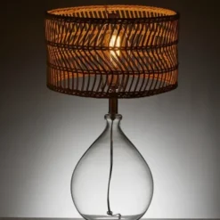 Table Lamps-Kirkland's Home Glass Teardrop Natural Rat Table Lamp Tan