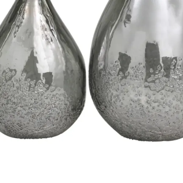 Vases-Kirkland's Home Glass Teardrop Textured Vases, Set Of 2 Silver