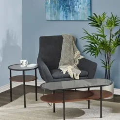 Accent & End Tables-Kirkland's Home Glass Top Accent Table With Wood Shelf Gray