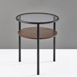 Accent & End Tables-Kirkland's Home Glass Top Accent Table With Wood Shelf Gray