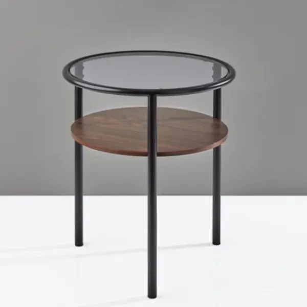Accent & End Tables-Kirkland's Home Glass Top Accent Table With Wood Shelf Gray
