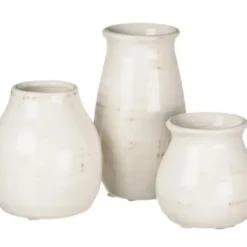 Vases-Kirkland's Home Glaze Ribbed Terracotta Vase, 10 In. White